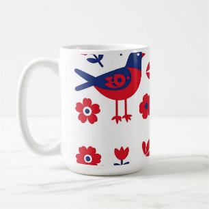 Volkskunst Rood Blauwe Vogel Bloempatroon Koffiemok