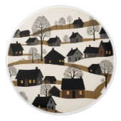 volkskunst rustieke winterscène keramische knop (Voorkant)