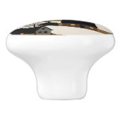 volkskunst rustieke winterscène keramische knop (Zijkant)