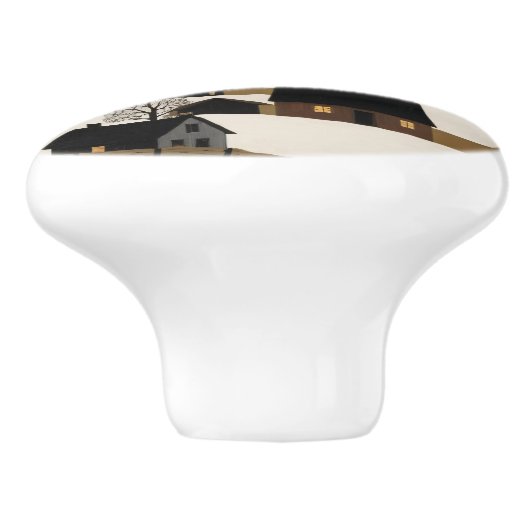  volkskunst rustieke winterscène keramische knop (Zijkant)