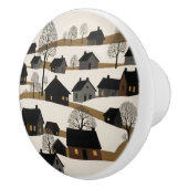 volkskunst rustieke winterscène keramische knop (Rechts)