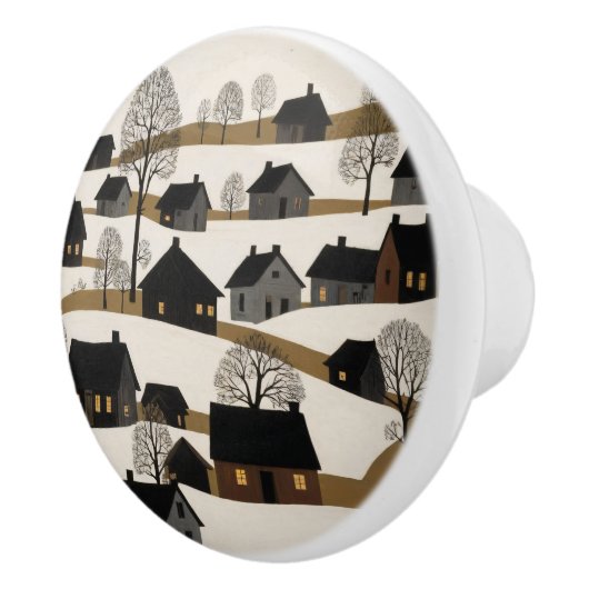 volkskunst rustieke winterscène keramische knop (Rechts)