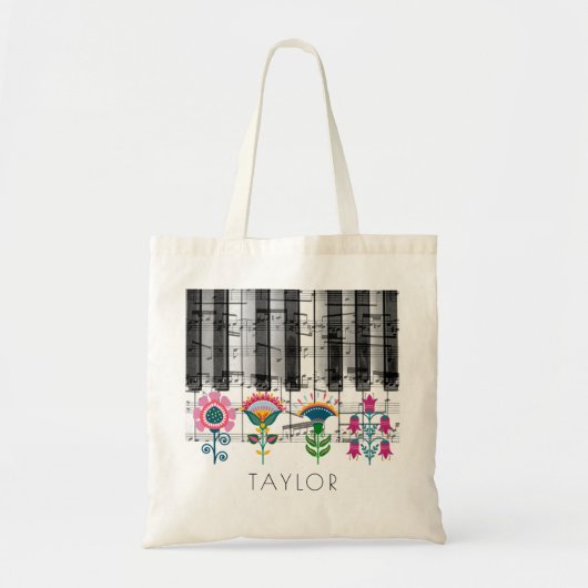 Volkskunst Scandinavische bloemen Muziek Naam Tote Bag (Voorkant)