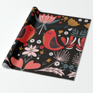 volkskunst schandalig kleurrijk patroon met flora cadeaupapier