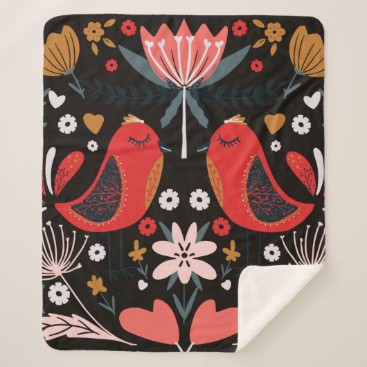 volkskunst schandalig kleurrijk patroon met flora sherpa deken (Voorkant)