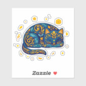 Volkskunst Slaande Kat in Blauw Sticker (Vel)