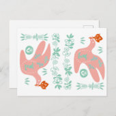 Volkskunst Tauben mit Lotusblumen und Pflanzen Briefkaart (Voorkant / Achterkant)