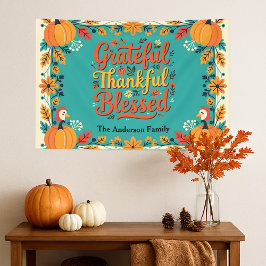 Volkskunst Turquoise Herfstpompoen Familie Thanksg Spandoek
