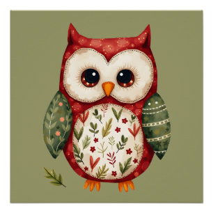 Volkskunst Uil Woodland Cottagecore Ontwerp Perfect Poster