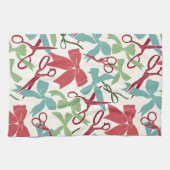 Volkskunst Vakantie Bogen en Schaar Kerstmis Theedoek (Horizontaal)