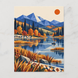 Volkskunst van Autumn Canoe Mountain Lake Briefkaart