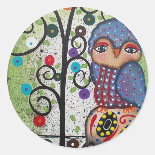 Volkskunst van Lori Everett OWL Ronde Sticker (Voorkant)