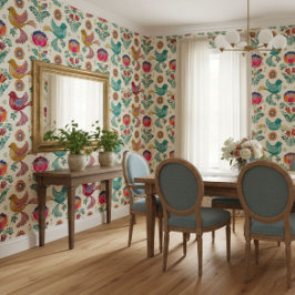 Volkskunst Vogels en Botanicals  Behang