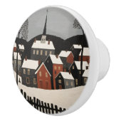 volkskunst winterdorp scene keramische knop (Rechts)