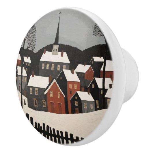  volkskunst winterdorp scene keramische knop (Rechts)