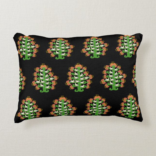 Volkskunst Zuidwest Bloeiende Cactus Met Duiven Accent Kussen (Voorkant)