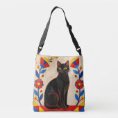 Volkskunst Zwarte Kat Crossbody Tas (Achterkant)