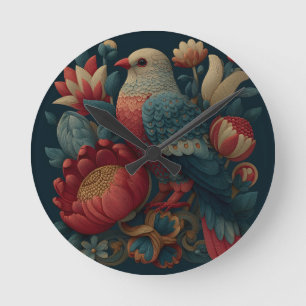 Volkskunstillustratie van een vogel te midden van  ronde klok