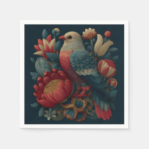 Volkskunstillustratie van een vogel te midden van servet