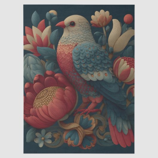 Volkskunstillustratie van een vogel te midden van tissuepapier (Voorkant)