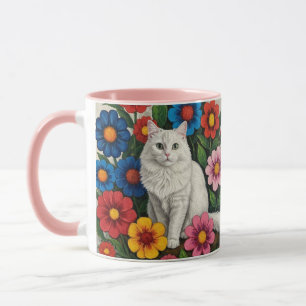 Volkskunstkat en bloemen mok
