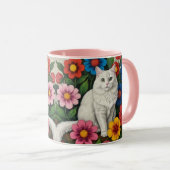 Volkskunstkat en bloemen mok (Voorkant rechts)