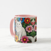 Volkskunstkat en bloemen mok (Voorkant links)