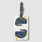 Volkskunstkat in het blauw bagagelabel (Voorkant (verticaal))