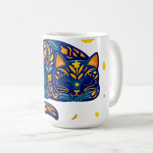 Volkskunstkat in het blauw koffiemok (Voorkant rechts)