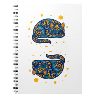 Volkskunstkat in het blauw notitieboek