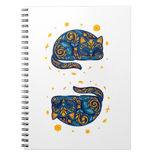 Volkskunstkat in het blauw notitieboek (Voorkant)