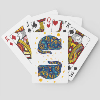 Volkskunstkat in het blauw pokerkaarten