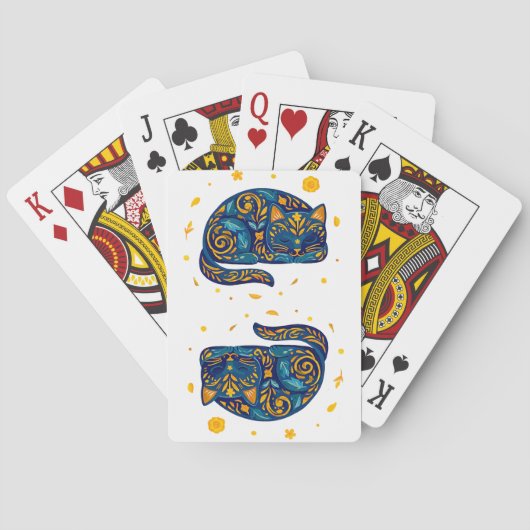 Volkskunstkat in het blauw pokerkaarten (Achterkant)