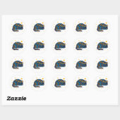 Volkskunstkat in het blauw ronde sticker (Vel)
