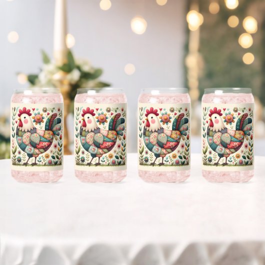 Volkskunstpatchworkhaan met bloemaccenten blikvorm glas (Insitu (Huwelijk))