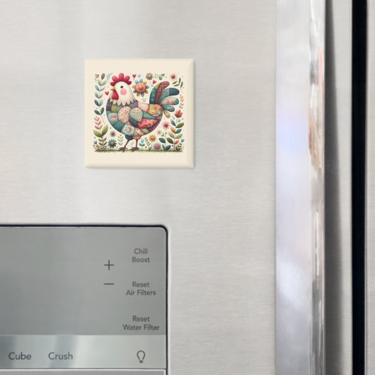 Volkskunstpatchworkhaan met bloemaccenten magneet (Insitu (Koelkast))