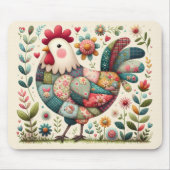 Volkskunstpatchworkhaan met bloemaccenten muismat (Voorkant)