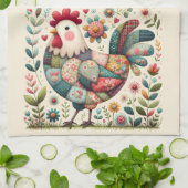 Volkskunstpatchworkhaan met bloemaccenten theedoek (Gevouwen)