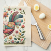 Volkskunstpatchworkhaan met bloemaccenten theedoek (Quarter Fold)