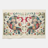 Volkskunstpatchworkhaan met bloemaccenten theedoek (Horizontaal)