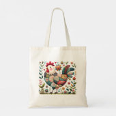 Volkskunstpatchworkhaan met bloemaccenten tote bag (Achterkant)