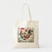 Volkskunstpatchworkhaan met bloemaccenten tote bag (Voorkant)