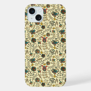 Volkskunstpatroon op lichtgele achtergrond iPhone 15 plus case