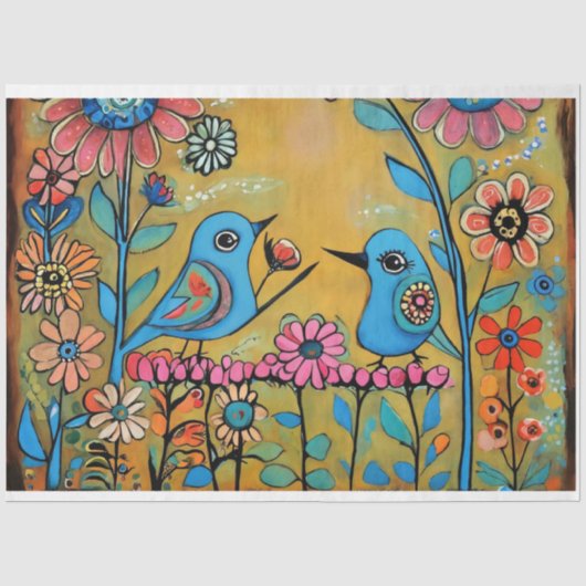 volkskunstvogels met felle leuke kleuren tissuepapier (Voorkant)