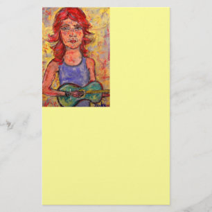 volksmeisje met kleurrijke gitaar briefpapier
