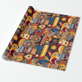 Volkstamelijke Tribale Kunst Patchwork Afro-Amerik Cadeaupapier (Uitgerold)