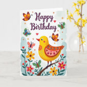 Volksverjaardagskaart met vogel kaart (Gele Bloem)