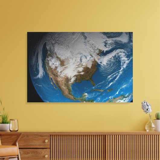 Volle Aarde met gesimuleerde wolken boven Noord-Am Canvas Afdruk (Insitu (Woonkamer))