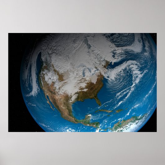 Volle Aarde met gesimuleerde wolken boven Noord-Am Poster (Voorkant)