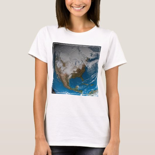 Volle Aarde met gesimuleerde wolken boven Noord-Am T-shirt (Voorkant)